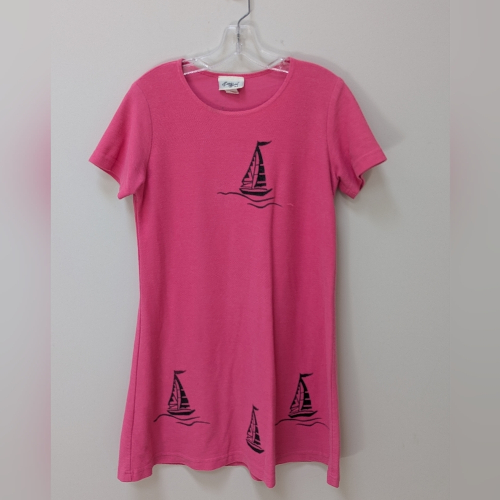 🛥️ Vintage Easy Apparel Pink Sailboat Dress | Coastal Grandma Nautical Style |